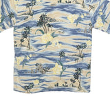 PIERRE CARDIN Mens Blue & Cream Hawaiian Shirt M Rayon Relaxed Fit