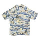 PIERRE CARDIN Mens Blue & Cream Hawaiian Shirt M Rayon Relaxed Fit