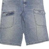 Mens Blue Denim Casual Cargo Shorts M W34 Eagles Embroidered Patch