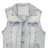 ZARA Mens Blue Denim Sleeveless Jacket L Cotton Blend Button Closure Casual