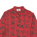 Womens Red Shirt XL Floral Vine Print Button Collar Relaxed Fit Vintage Style