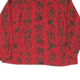 Womens Red Shirt XL Floral Vine Print Button Collar Relaxed Fit Vintage Style
