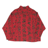 Womens Red Shirt XL Floral Vine Print Button Collar Relaxed Fit Vintage Style