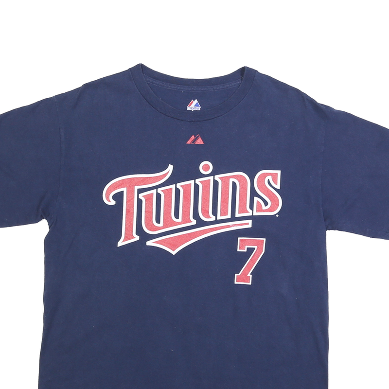 MAJESTIC Mens Blue Twins 7 Graphic T-Shirt M Short Sleeve Crew Neck Baseball