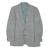 HARRIS TWEED Mens Grey Wool Herringbone Blazer Jacket M Woven Button Closure