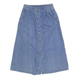 Womens Blue Cotton Blend Denim A-Line Knee Length Woven Button Skirt M Casual