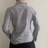 Benetton Striped Shirt - Small Grey Cotton
