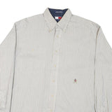 TOMMY HILFIGER Mens White & Grey Striped Shirt M Classic Button-Down Cotton
