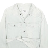 ZARA Womens White Cotton Shirt Jacket L Casual Button Front Long Sleeve