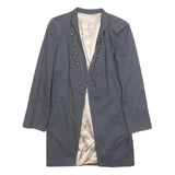 SANDRO Womens Grey Cotton Military Jacket S Woven Button Detail Stylish