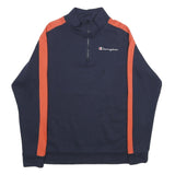 CHAMPION Mens Navy & Orange 1/4 Zip Sweatshirt L Cotton Blend Casual Pullover