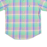RALPH LAUREN Mens Green & Purple Check Shirt L Cotton Short Sleeve Button Collar