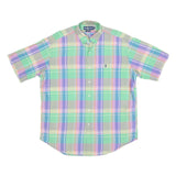 RALPH LAUREN Mens Green & Purple Check Shirt L Cotton Short Sleeve Button Collar
