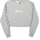 ELLESSE Womens Grey Cropped Hoodie UK 4 Tape Logo Sleeves Jersey Drawstring