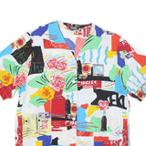 Womens White Colourful Graphic Patterned Button Shirt L Printed Design