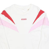 LEVI'S Womens White & Red & Pink Sweatshirt Crew Neck XS Cotton Blend Casual