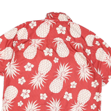 LAZZI Mens Red & Cream Pineapple Print Cotton Blend Shirt L Summer Casual