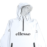 ELLESSE Womens White Nylon Hooded Jacket UK 8 Zip Plain Lightweight Sports