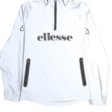 ELLESSE Womens White Nylon Hooded Jacket UK 8 Zip Plain Lightweight Sports