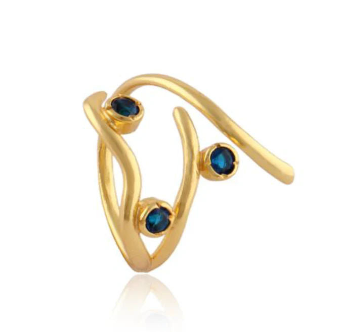 18k Gold-Plated Brass with Sapphire Stones Ring