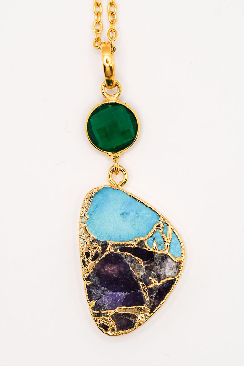 18k Gold Plated Emerald Green Turquoise Gemstone