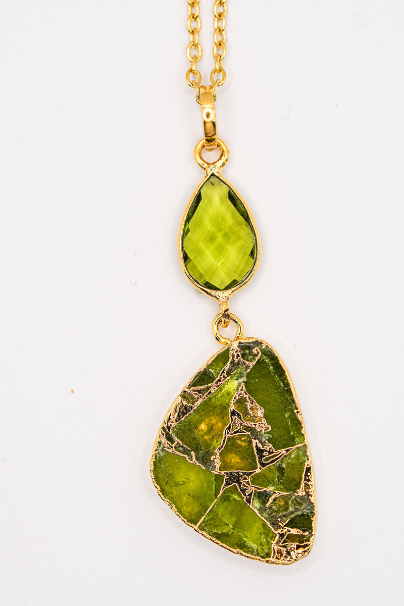 18k Gold Plated Peridot & Mohave Turquoise Gemstone