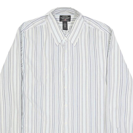 RALPH LAUREN Mens White & Blue Stripe Cotton Shirt XL Classic Button Shirt