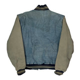 90S Carhartt Fleece Lined Denim Varsity Jacket - Large Beige Cotton