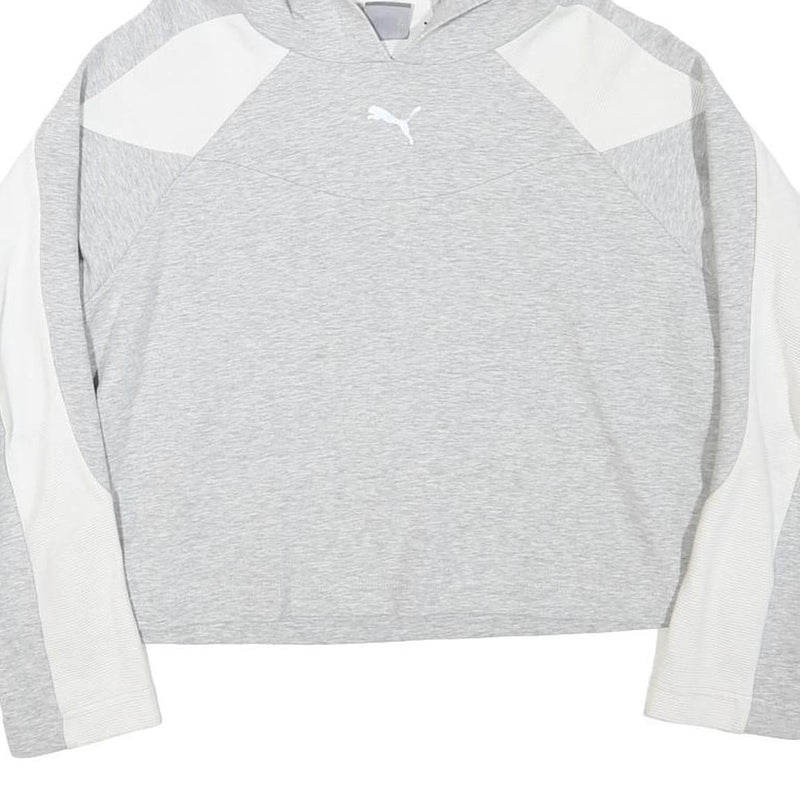 PUMA Womens Grey & White Hoodie M Cotton Blend Pullover Casual Sportswear