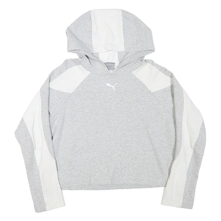 PUMA Womens Grey & White Hoodie M Cotton Blend Pullover Casual Sportswear