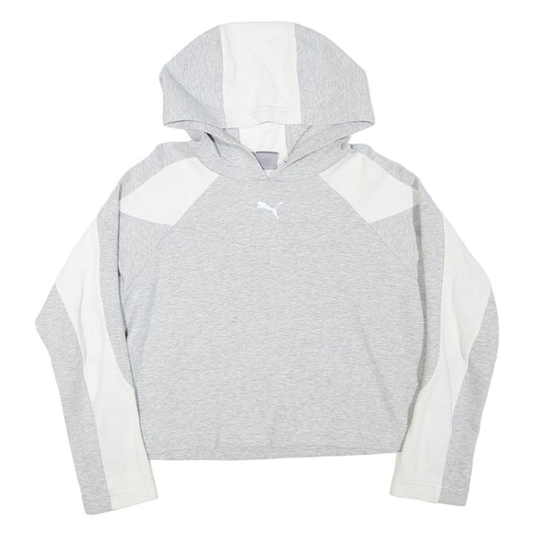PUMA Womens Grey & White Hoodie M Cotton Blend Pullover Casual Sportswear