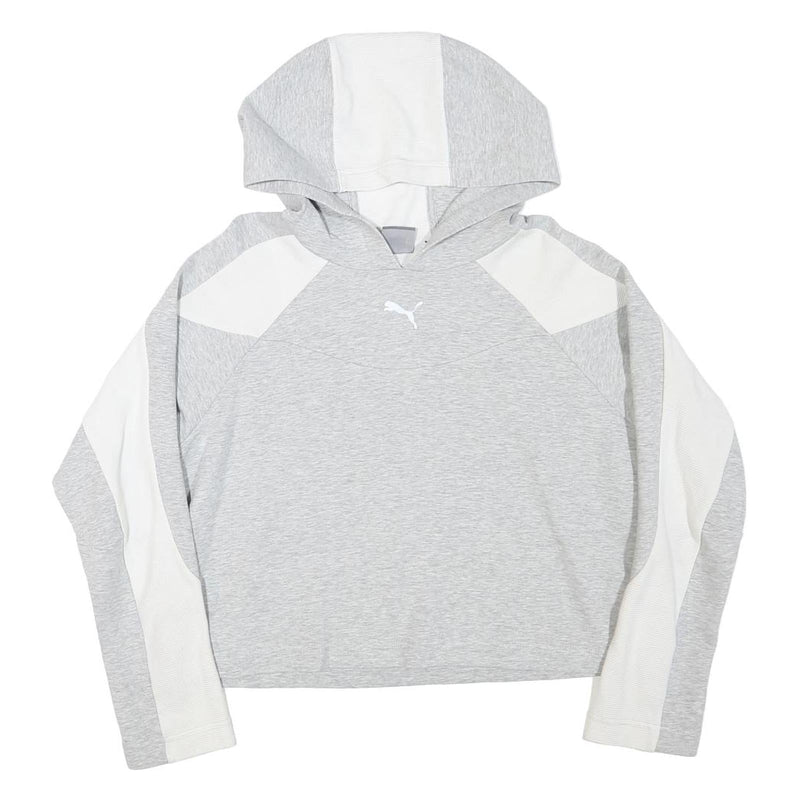 PUMA Womens Grey & White Hoodie M Cotton Blend Pullover Casual Sportswear