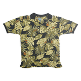 KALUA SPORT Mens Black & Yellow Tropical Leaf Print Short Sleeve Polo Shirt M