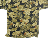 KALUA SPORT Mens Black & Yellow Tropical Leaf Print Short Sleeve Polo Shirt M