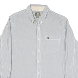 TIMBERLAND Mens White & Grey Striped Cotton Blend Shirt L Button-Down Pocket