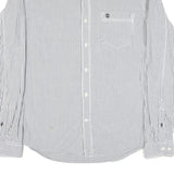 TIMBERLAND Mens White & Grey Striped Cotton Blend Shirt L Button-Down Pocket