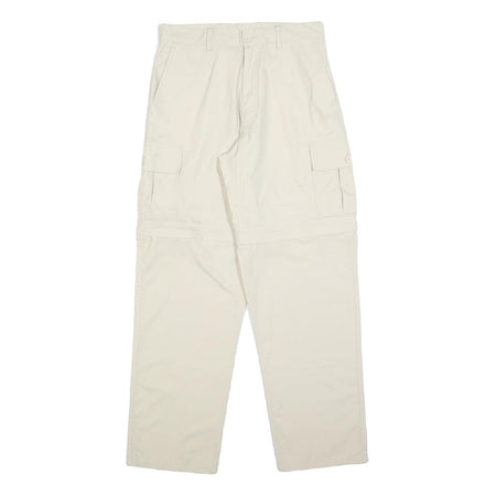 GREENVILLAGE Mens Regular Fit Beige Cargo Trousers W28 L30 Cotton Blend Zip