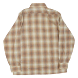 Mens Beige Cotton Blend Checked Shirt L Classic Button Closure Casual