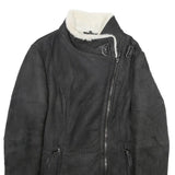 Womens Black Shearling Jacket M Zip Closure Plain Stylish Warm Winter Outerwear