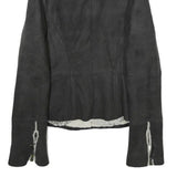 Womens Black Shearling Jacket M Zip Closure Plain Stylish Warm Winter Outerwear