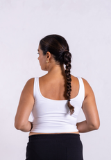 Organic Cotton V-Neck Cropped Tank Top, White