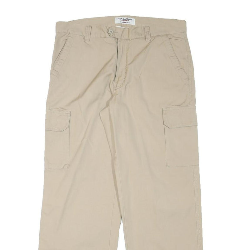 SEA BARRIER Mens Relaxed Beige Cotton Blend Zip Cargo Trousers W33 L30