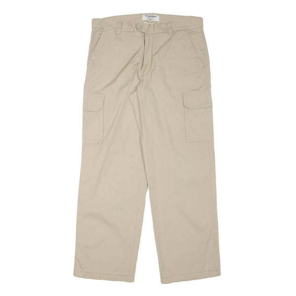SEA BARRIER Mens Relaxed Beige Cotton Blend Zip Cargo Trousers W33 L30