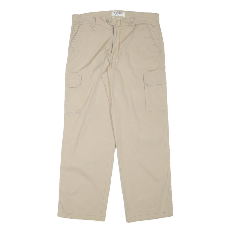 SEA BARRIER Mens Relaxed Beige Cotton Blend Zip Cargo Trousers W33 L30
