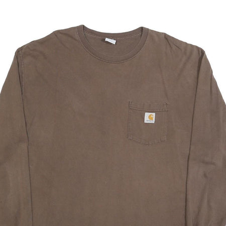 CARHARTT Mens Brown XL Long Sleeve Crew Neck Pocket Graphic Print Cotton Blend
