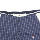FILA Womens Blue & White Checked Casual Shorts L W36 Zip Pockets Relaxed Fit