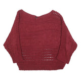 MADONNA Womens Maroon Patterned Jumper Boat Neck Chunky Knit S Stylish Comfort
