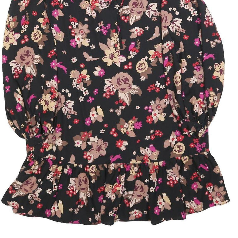 KATE SPADE Womens Black Floral Day Polyester Blend Mini Dress XS Tie Neck