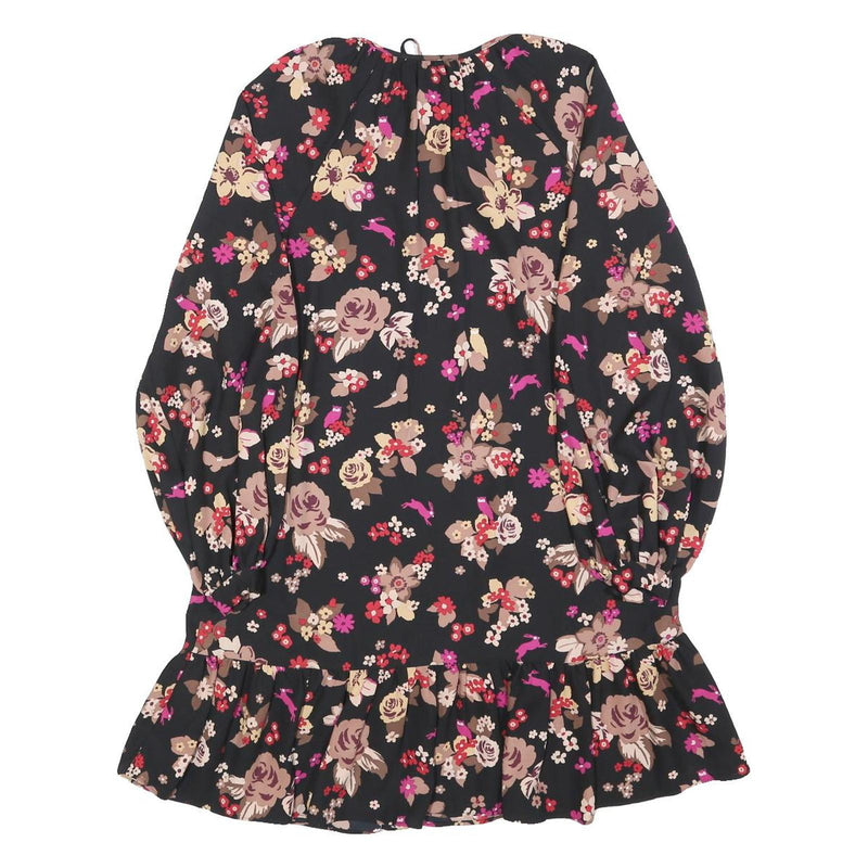 KATE SPADE Womens Black Floral Day Polyester Blend Mini Dress XS Tie Neck