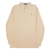 POLO RALPH LAUREN Mens Beige Long Sleeve Plain L Polo Shirt Cotton Blend Classic